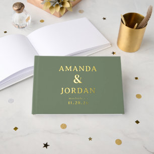 Sophisticated Green Star Confetti Guest Book