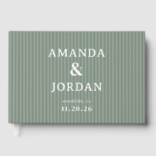 Sophisticated Green Stripes Guest Book