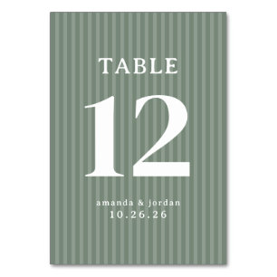 Sophisticated Green Stripes Table Number