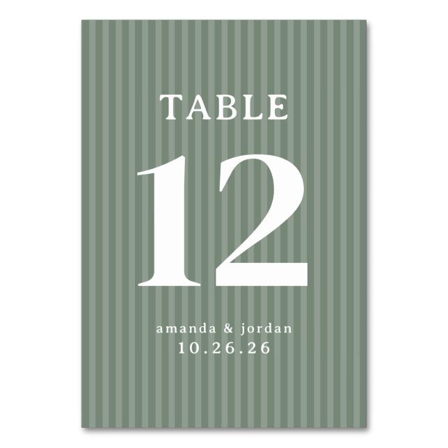 Sophisticated Green Stripes Table Number (Front)