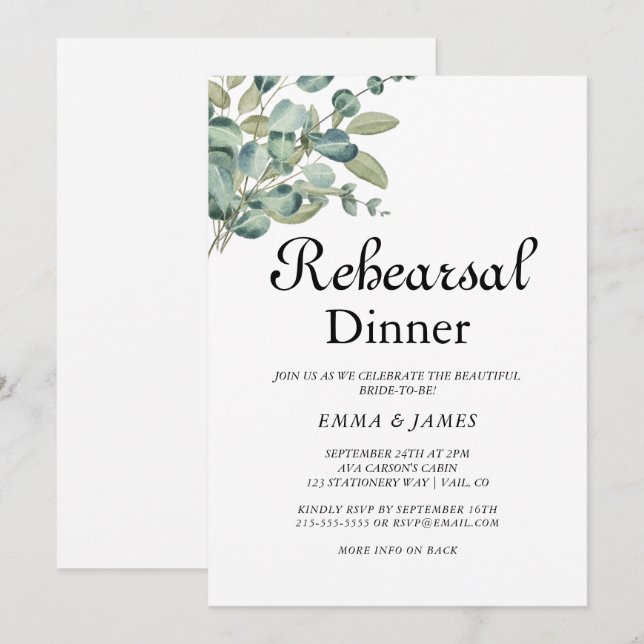 Sophisticated Greenery Rehearsal Dinner Invitation (Front/Back)