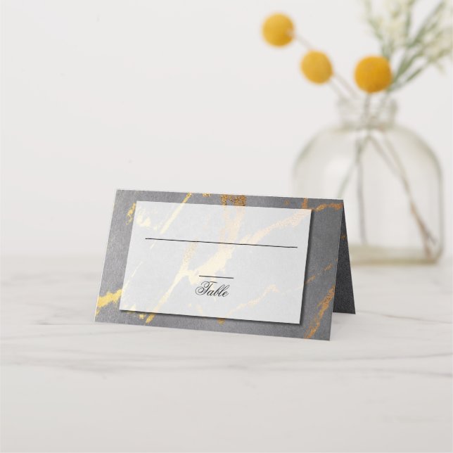 Sophisticated Grey and Gold Marble Reception Place Card (Front)
