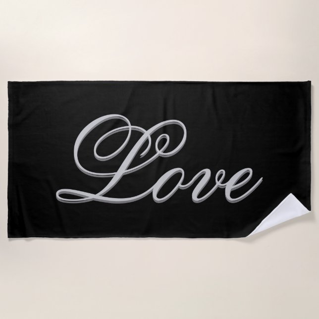 Sophisticated Grey Black Love Beach Towel (Front)