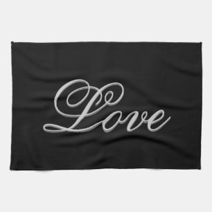 Sophisticated Grey Black Love Tea Towel