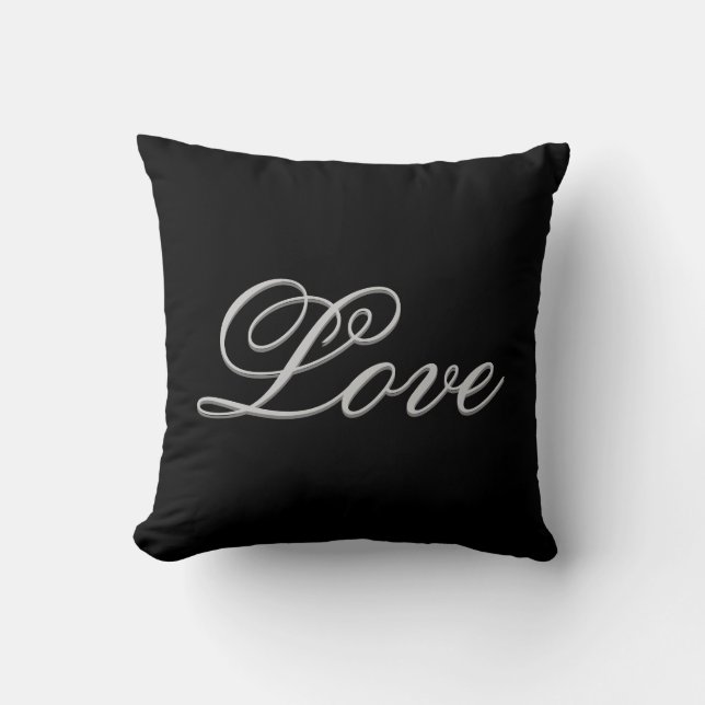 Sophisticated Grey Black Love Wedding Cushion (Front)