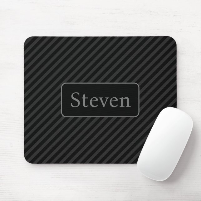 Sophisticated Grey & Black Pinstriped Personalised Mouse Pad (With Mouse)