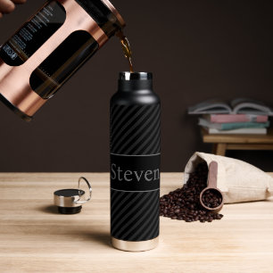 Sophisticated Grey & Black Pinstriped Personalised Water Bottle