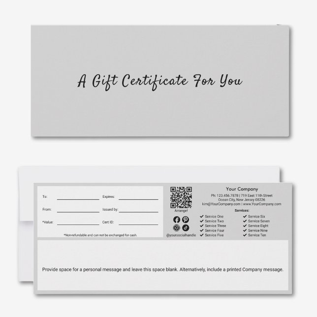 Sophisticated Grey Black Script Gift Certificate (Sophisticated Gray Black Script Gift Certificate)