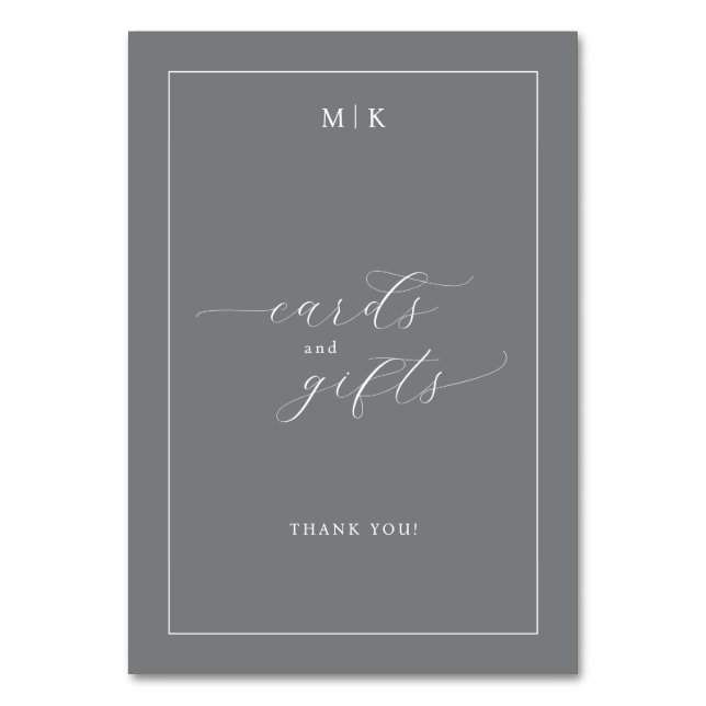 Sophisticated Grey Calligraphy Table Number (Front)