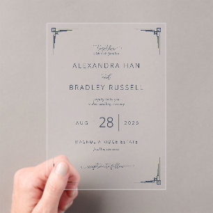 Sophisticated Grey Geometric Accents Acrylic Invitations