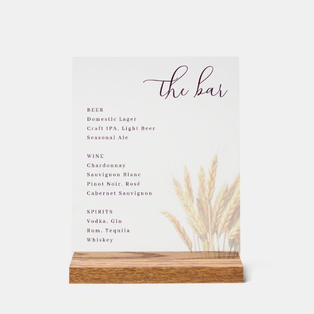 Sophisticated Grey Minimalist Bar Menu Acrylic Sign (Front)