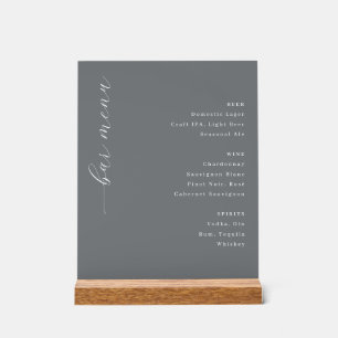 Sophisticated Grey Minimalist Bar Menu Acrylic Sign