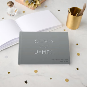 Sophisticated Grey Minimalist Calligraphy Guest Book