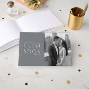 Sophisticated Grey Minimalist Photo Guest Book