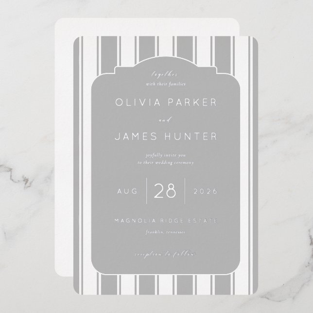 Sophisticated Grey Striped Wedding Invitation (Front/Back)