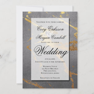 Sophisticated Grey with Gold Marbling Wedding Announcement
