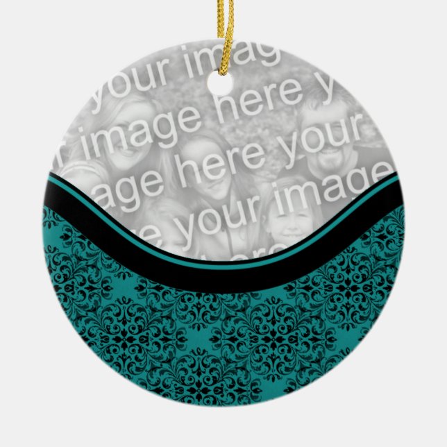 Sophisticated Holiday Damask Circle Ornament (Front)