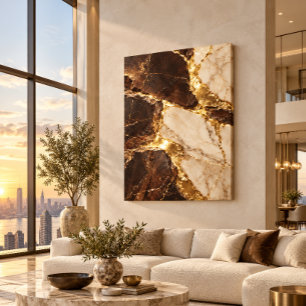 Sophisticated Kintsugi Style Marble Wall Art, Gold Canvas Print