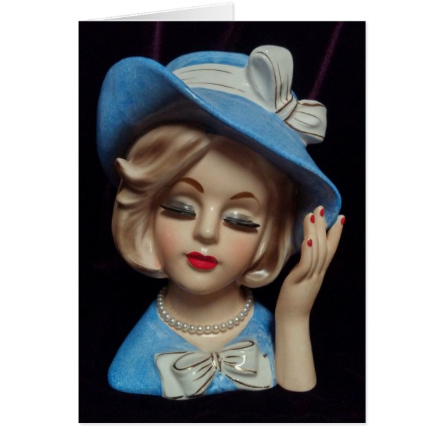 Sophisticated Lady Blue Hat Eyelashes Card (Front)