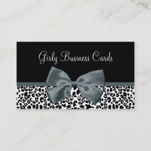 Sophisticated Leopard Print Grey Bow Boutique Business Card
