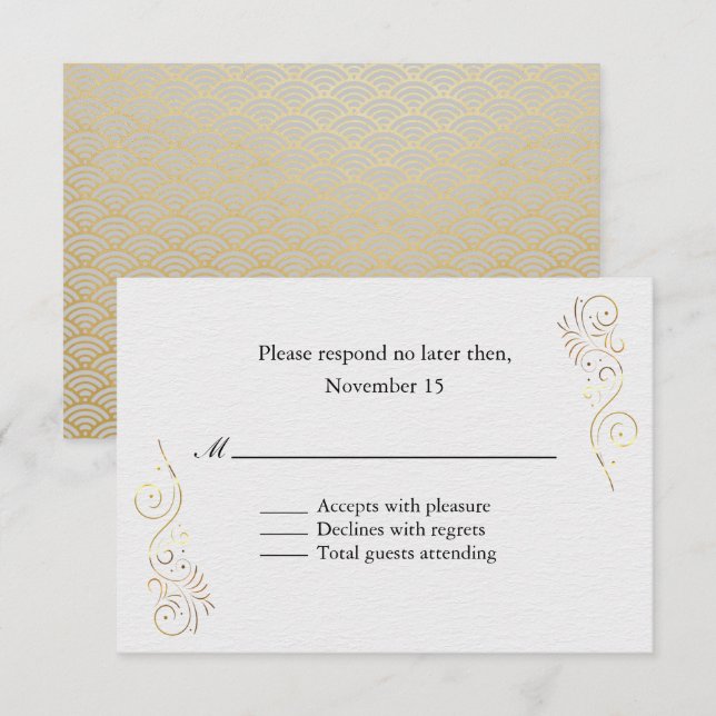 Sophisticated Luxurious Gold Flourish Wedding RSVP Card (Front/Back)