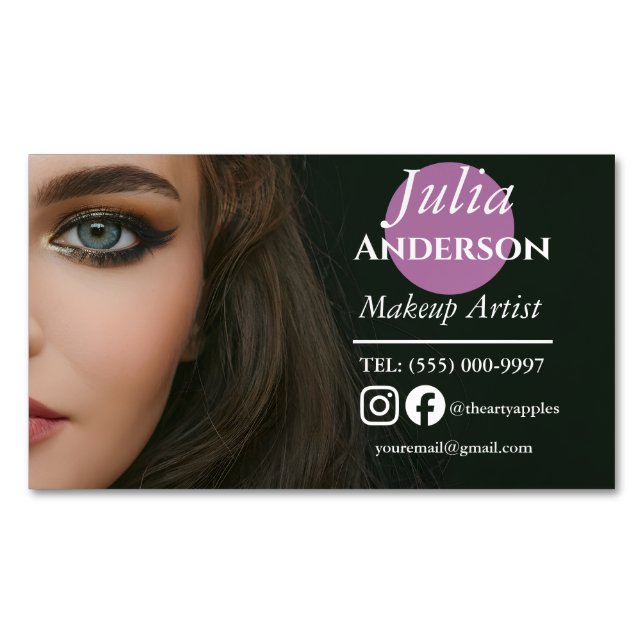 Sophisticated Makeup Artist MUA photo Magnetic Business Card (Front)