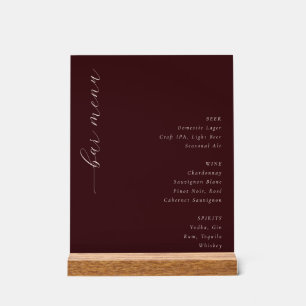 Sophisticated Maroon Elegant Bar Menu Acrylic Sign