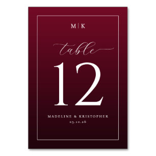 Sophisticated Maroon Table Number