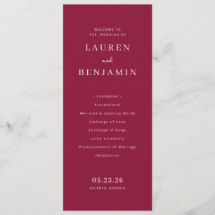 Sophisticated Maroon Wedding Ceremony Program Programme