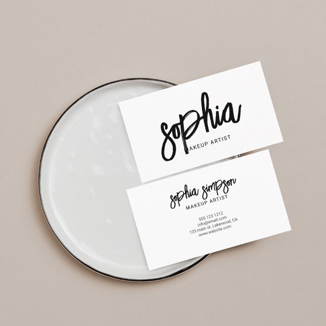 Sophisticated Minimalist Brush Script White Business Card (Creator Uploaded)
