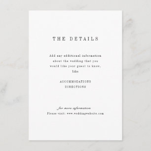 Sophisticated minimalist wedding details card