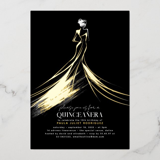 Sophisticated Modern Black Elegant Quinceanera (Front)