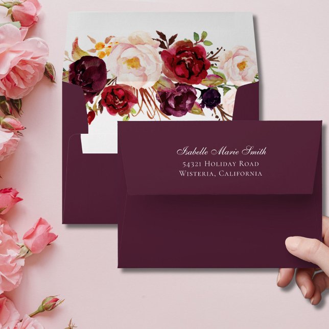 Sophisticated Modern Burgundy Wedding Invitation Envelope (Creator Uploaded)