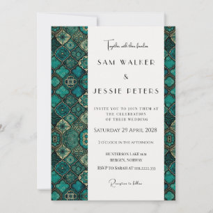 Sophisticated Modern Green Pattern Wedding Invitation