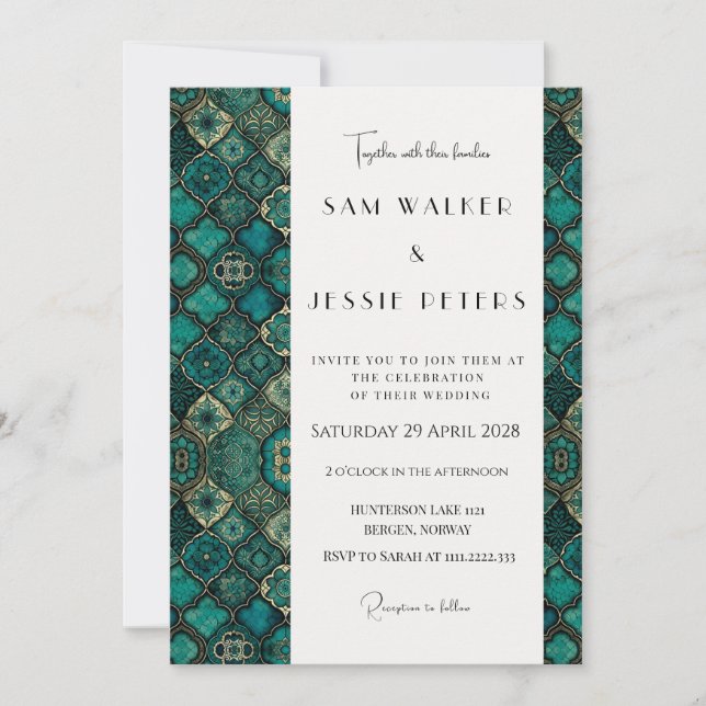 Sophisticated Modern Green Pattern Wedding Invitation (Front)