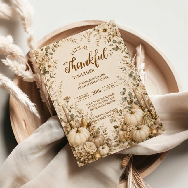 Sophisticated Modern Neutral Thanksgiving Invitation (Creator Uploaded)