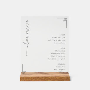 Sophisticated Monochromatic Minimalist Bar Menu Acrylic Sign