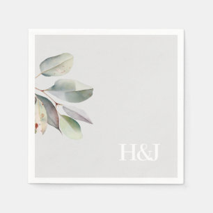 Sophisticated monogram eucalyptus leaves  napkin