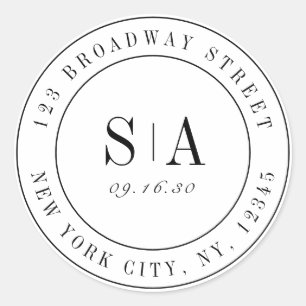 Sophisticated monogram minimalist return address classic round sticker