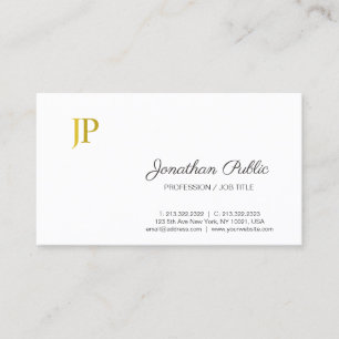 Sophisticated Monogram White Gold Modern Plain Business Card