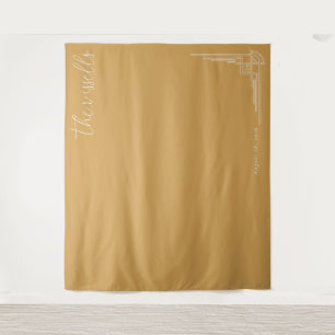 Sophisticated Mustard Minimalist Geometric Lines Tapestry