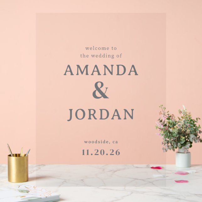 Sophisticated Muted Grey Wedding Invitations Acrylic Sign (Wedding)