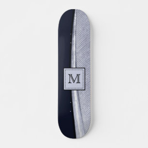 Sophisticated Navy and Silver Feather Monogram Skateboard