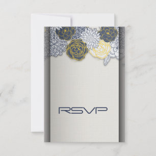 Sophisticated Navy and Yellow Floral RSVP Card