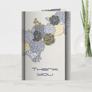 Sophisticated Navy and Yellow Floral Thank You 2 Card