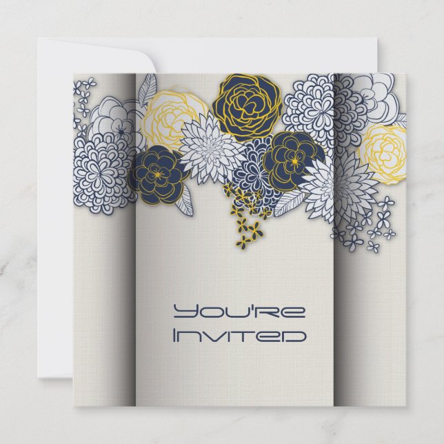 Sophisticated Navy and Yellow Floral Wedding Invit Invitation (Front)