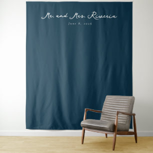 Sophisticated Navy Blue Calligraphy Tapestry