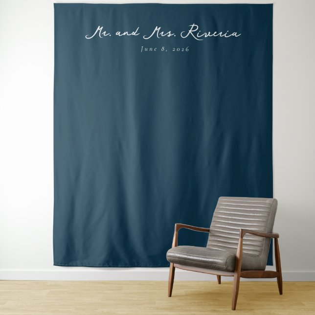 Sophisticated Navy Blue Calligraphy Tapestry (In Situ)