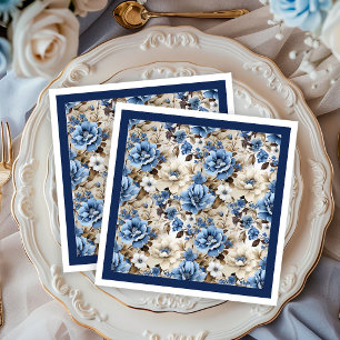 Sophisticated Navy Blue Floral Luxury Dinner  Napkin