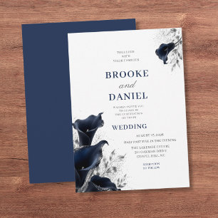 Sophisticated Navy Calla Lily Glitter Wedding Invitation